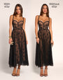 Graphic of Bombshell Midi Dress - Lace Black/Tawny shown with the slip and without the slip