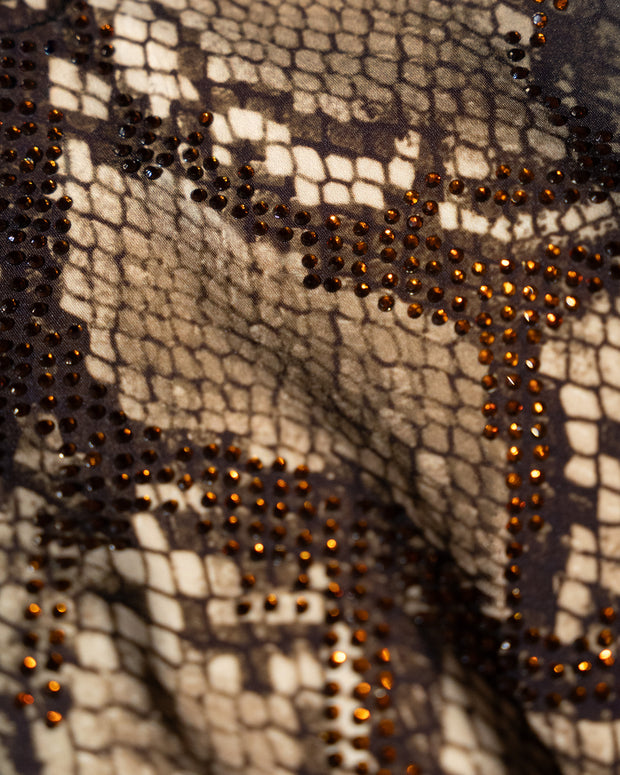 Fabric swatch of Plungey Triangle - Natural Snake to show rhinestones