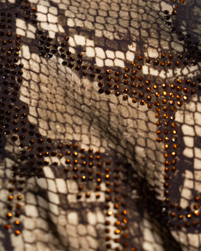 Fabric swatch of Plungey Triangle - Natural Snake to show rhinestones