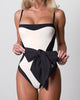 Video of Model wearing Sashy One Piece Sculpting Shapewear Swimsuit - Frame Oat/Black