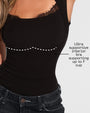 Graphic highlighting the interior bra on Shapey Ruched Short Sleeve Top - Black