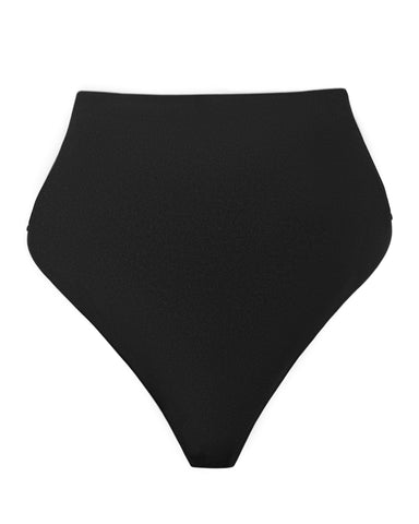 Front view of Brazilian Smoothing Kini Bottom - Black paired with Lifty Tie Back Bikini Top - Black/White