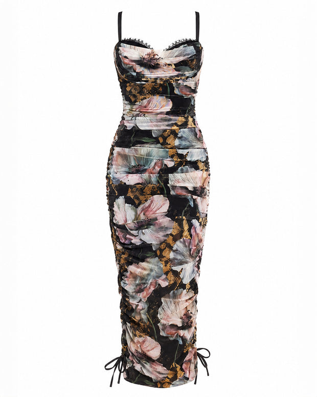 Outline image of Sweetie Mesh Column Dress - Adjustable Mystic Poppy