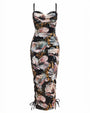 Outline image of Sweetie Mesh Column Dress - Adjustable Mystic Poppy