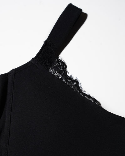 Close up detail of lace on Shapey Bra Cami - Black/Lace black