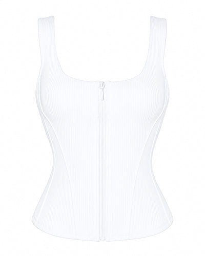 Outline image of Corsety Scoop Neck Tank - Rib White front view