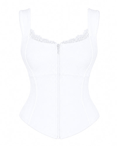 Outline image of Corsety Seamed Tank - Lace Rib White front view