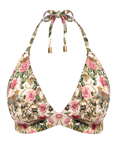 Back view of Triangle Bikini Top - Pink Rose Leopard paired with Smoothing Kini Bottom - Pink Rose Leopard