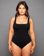 Size M model wears Squarey - Black One Piece Sculpting Shapewear Swimsuit full front view